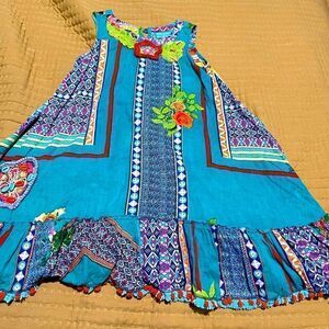 Antica sartaria sleeveless top dress 8 patch work fringe hem
